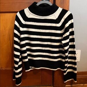 Striped Black and White Turtleneck Sweater